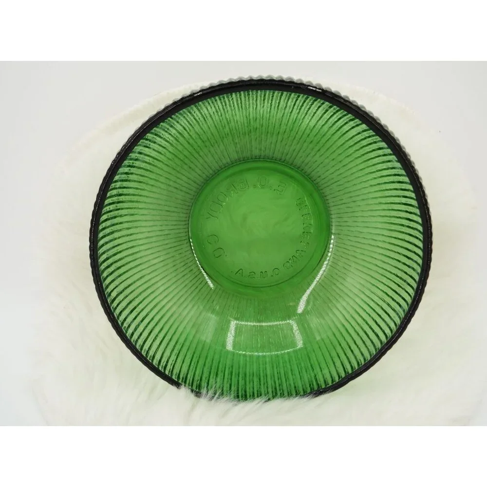 Vintage E.O. Brody Co. Green Ribbed Glass Candy Nut Bowl Made in USA